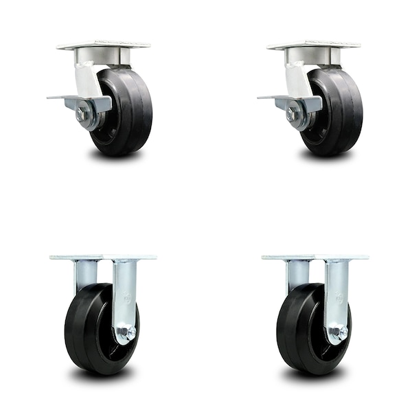 5 Inch Kingpinless Rubber on Steel Wheel Caster Brakes 2 Rigid SCC, 2PK